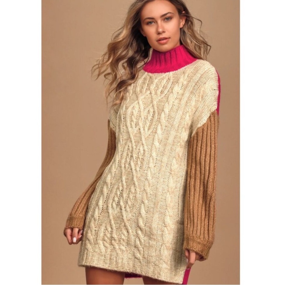 Moon River Anthropologie Block It Out Colorblock Cable Knit Sweater Dress XS